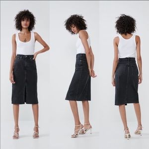 Zara Trafaluc Black Denim Midi Skirt